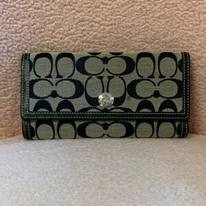 Coach Signature Canvas Wallet in Black and Tan